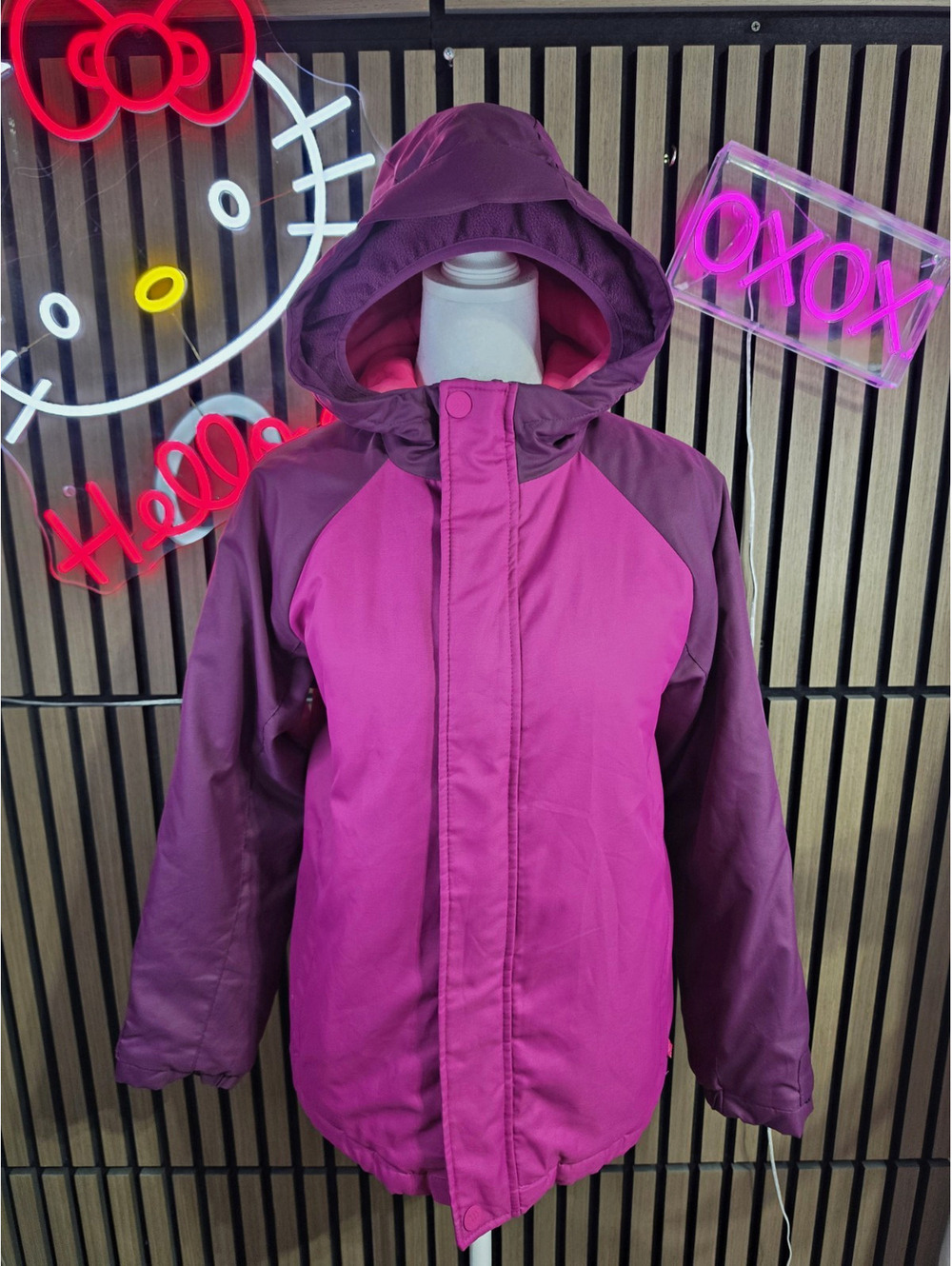 All in Motion Kids L Pink Purple Hooded Water/Wind Resistant Zip Jacket